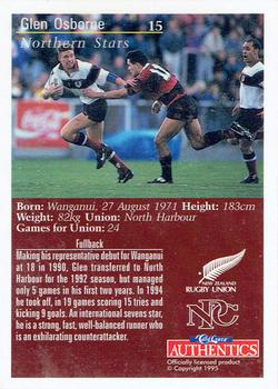 1995 Card Crazy Authentics Rugby Union NPC Superstars #15 Glen Osborne Back